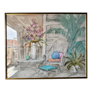 1990 Oversized Interior Tropical Mixed Media Drawing by Jerry Sic (Nebraska, B. 1942)