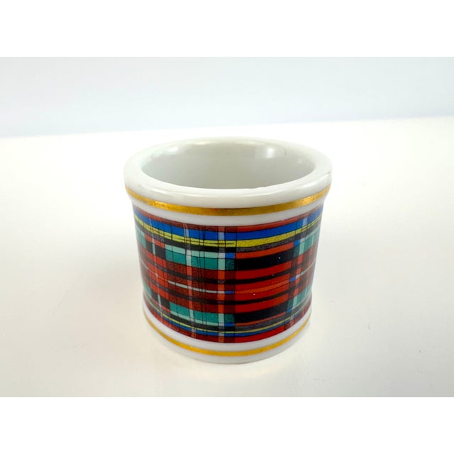 Rustic European Vintage Porcelain Tartan Plaid & Gold Napkin Rings, Set of 11 For Sale - Image 3 of 8