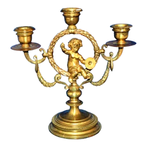 18thc French Antique Louis XVI Period Gilt Bronze Musical Cherub Baby Candle Holder/ Candelabra