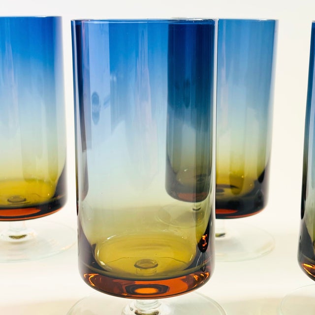Glass Mid Century Bluerina Footed Tumblers by Denby - Set of 5 For Sale - Image 7 of 11