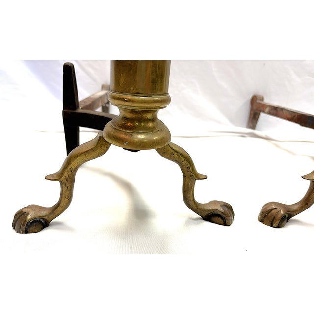 American Antique Bradley & Hubbard Federal Style Brass Ball & Claw Foot Andirons - A Pair For Sale - Image 3 of 18