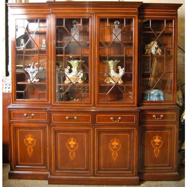Regency Sheraton Breakfront Bookcase with Mahogany Inlay For Sale - Image 13 of 16