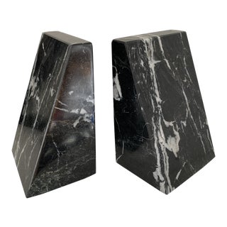 Vintage Marble Bookends Black and White For Sale