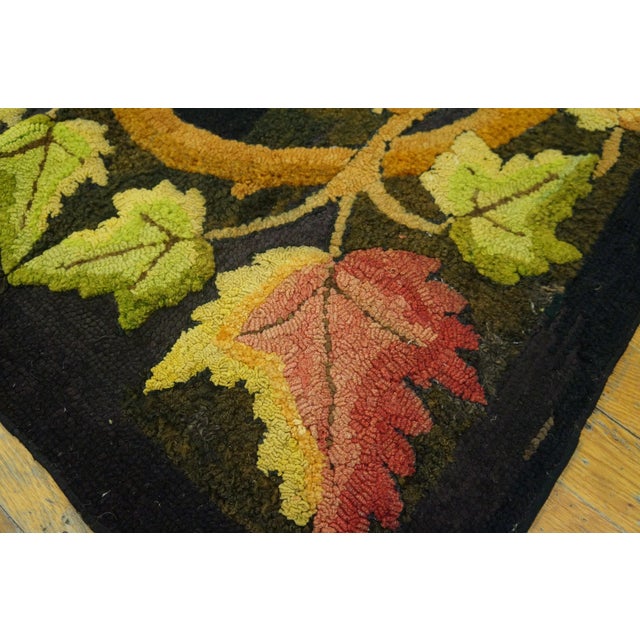 Early 20th Century 1930s Brown Floral Medallion Folk Art Antique American Hooked Rug 2'6" X 4'3" Wool Carpet For Sale - Image 5 of 5