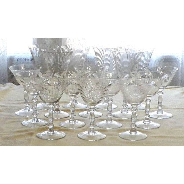 Mid 20th Century Mid 20th Century Cambridge Caprice Crystal Clear Stemmed Glasses, 10 Water and 6 Wine For Sale - Image 5 of 14