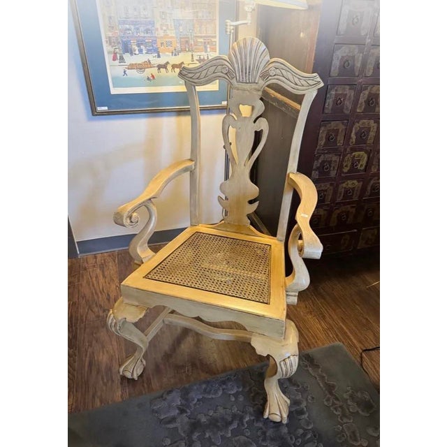 Tan Vintage Carved Shell Crest Cane Seat Accent Armchair For Sale - Image 8 of 8