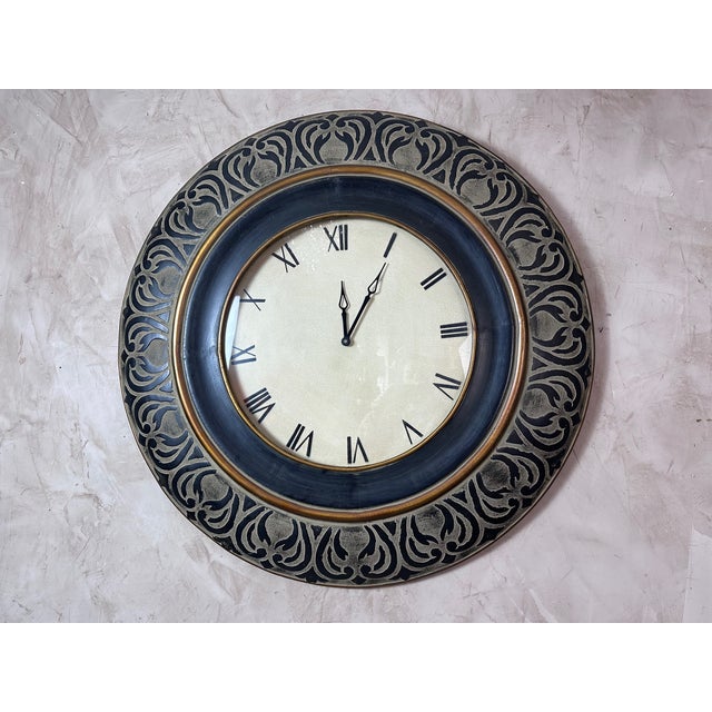Black Large Vintage Wooden Clock, 2000s For Sale - Image 8 of 10