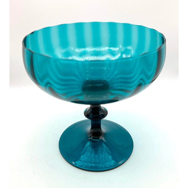 Vintage Handblown Italian Empoli 7 x 7 (dish is 3" deep) footed dish in a deep turquoise. No chips or cracks.