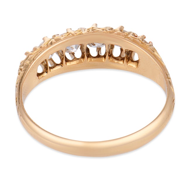 19th Century Victorian Old Mine Cut Diamond 14k Yellow Gold 6 Stone Band, Size 5.5 For Sale In Los Angeles - Image 6 of 6