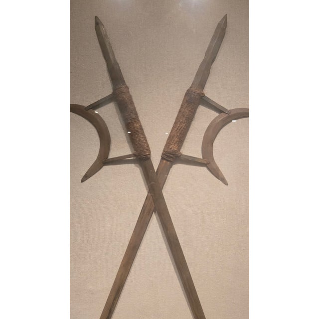 1900 - 1909 Vintage Chinese Hook Swords Set of 2 Framed For Sale - Image 5 of 5
