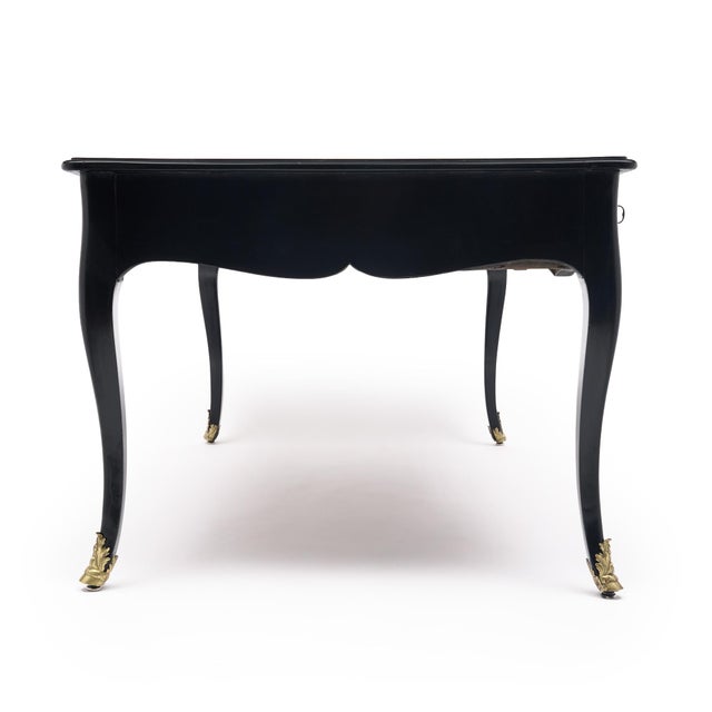 Wood French Louis XV Writing Desk, Ebonized Mahogany, Leather, 19th Century For Sale - Image 7 of 9