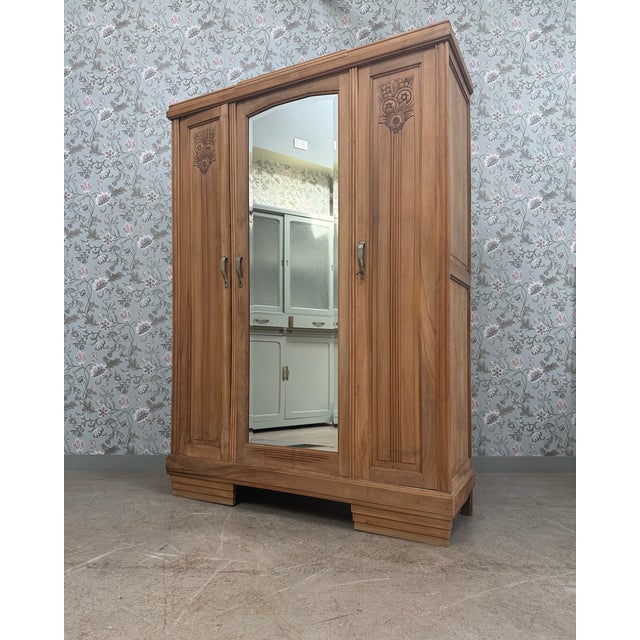 Wood Art Deco Three-Door Wardrobe, 1930s For Sale - Image 7 of 13