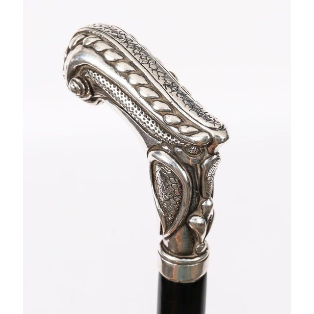 Antique French Art Nouveau Silver Walking Cane Stick, 1800s For Sale - Image 5 of 13