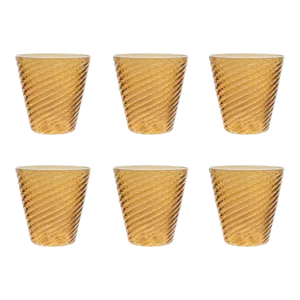 Celerie Kemble Glassware for Chairish Twisty Cups in Amber with Enamel White Rim, Set of 6