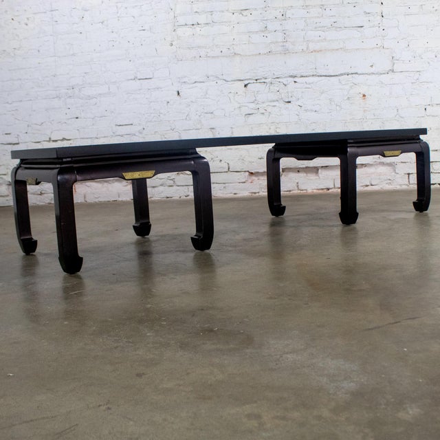 Mid-20th Century Double Ming Style Base Coffee Table Chow Legs Black Painted Style of Baker For Sale - Image 14 of 18