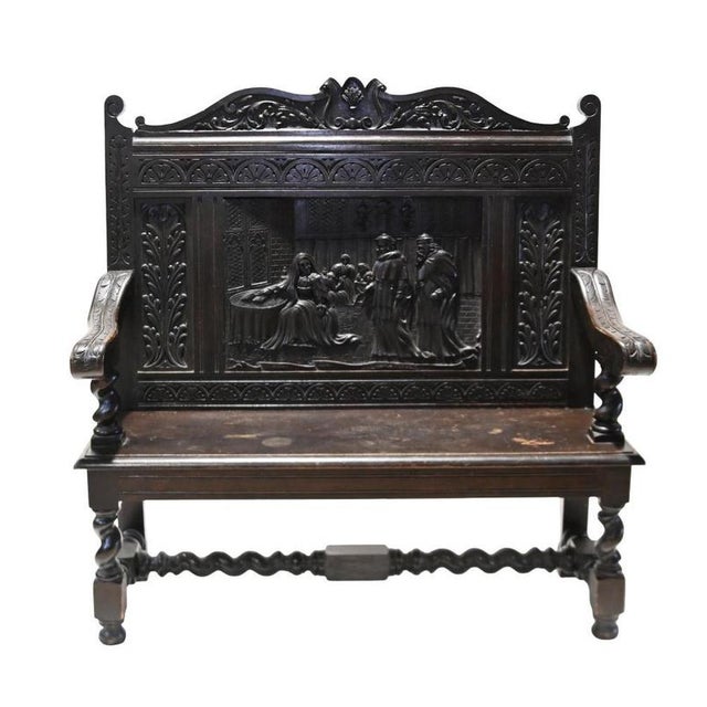 Renaissance Revival Italian Hall Bench Settle in Carved Walnut, 1880 For Sale - Image 4 of 8