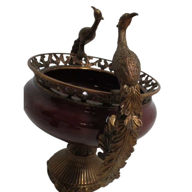 1980s Satsuma House Bronze Ceramic Peacock Fruit Bowl Urn Display Center Piece For Sale In Philadelphia - Image 6 of 13