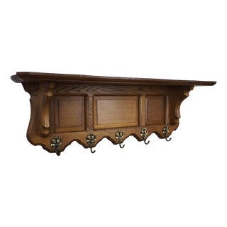 Vintage French Carved Oak 5-Hook Coat Rack For Sale