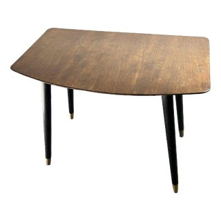 Small Mid-Century Vintage Side Table with Tapered Black Legs & Brass Ferrules For Sale