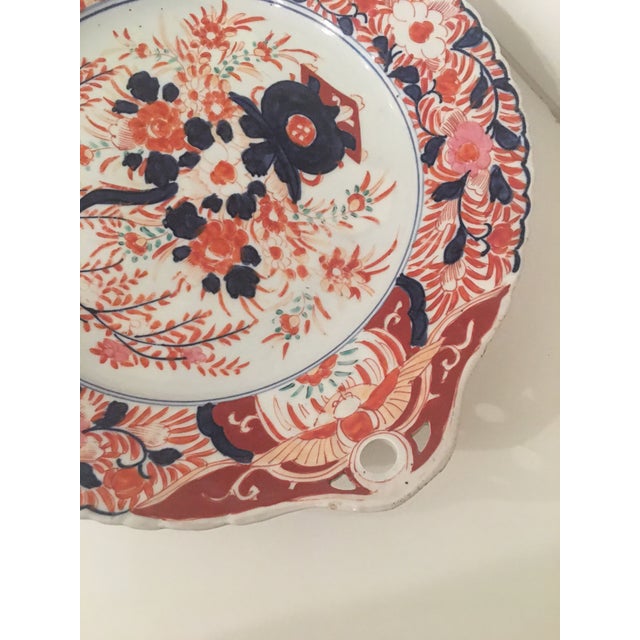 Antique 19 th Century Japanese Imari Round Serving Platter, with Hand Painted Flowers in Deep Blue and Russet Colors, with...