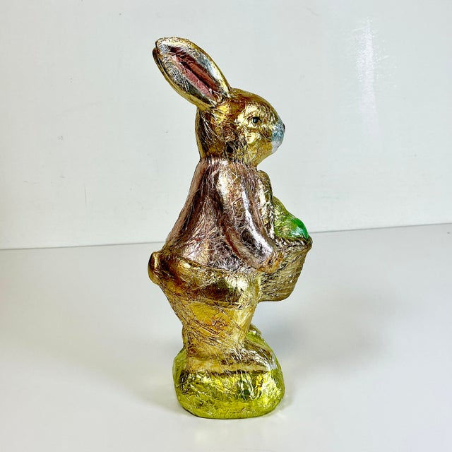 Sculpture Materials 1990s Vintage Shabby Chic Foil Covered Plaster Faux Chocolate Bunny Figurine For Sale - Image 7 of 15