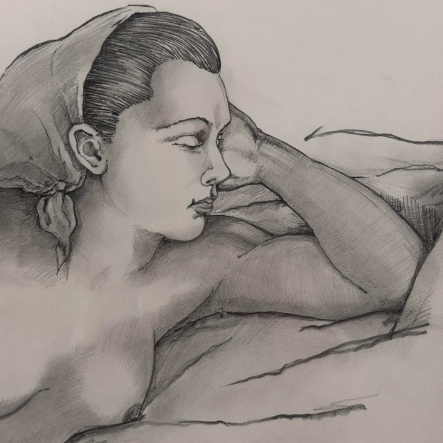 Figurative Vintage 1992 Original Female Nude Graphite Drawing Framed 19x24 For Sale - Image 3 of 11