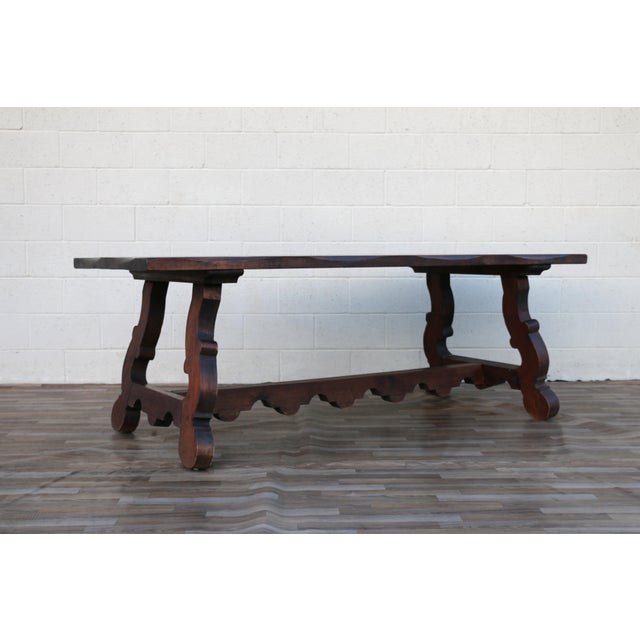 Antique Spanish Revival Solid Wood Trestle Dining Table, Mid 20th Century For Sale - Image 9 of 18