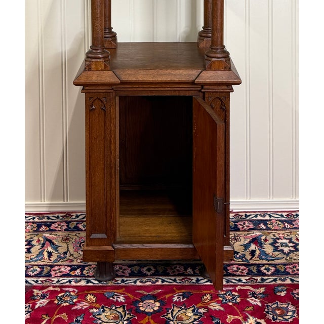 Antique French Gothic Revival Statuary Niche Cabinet Pedestal Altar Oak Late 19c For Sale - Image 11 of 18