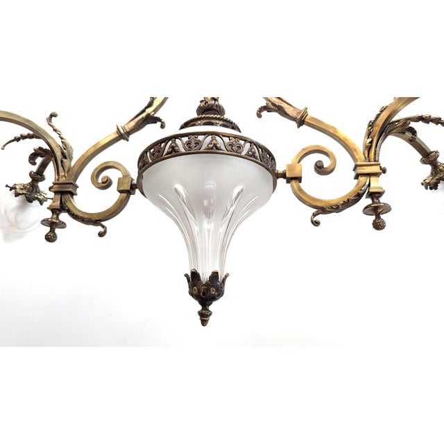 Antique French Brass & Glass Art Nouveau Chandelier For Sale - Image 9 of 12