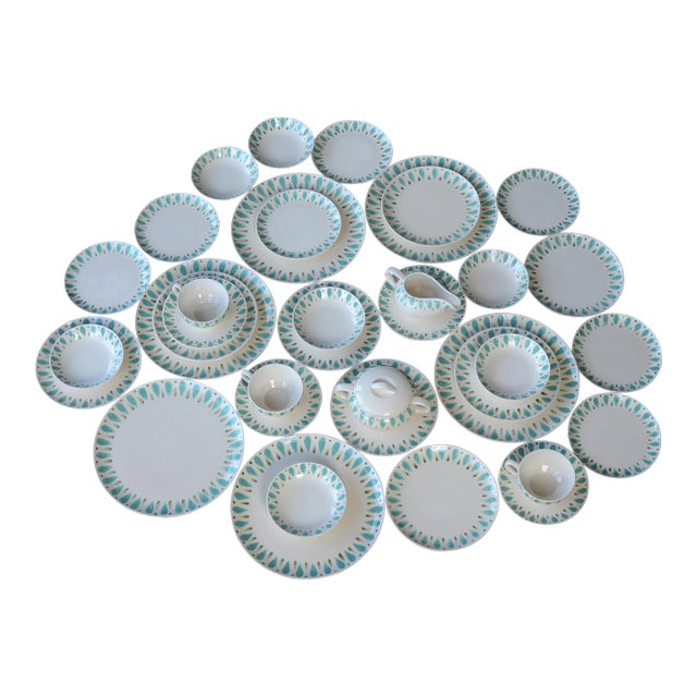 Mid Century Japanese Kasuga Contempo Turquoise Dinnerware 37-Piece Set For Sale