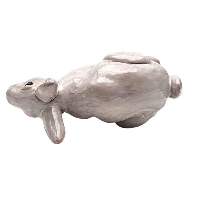 VTG Studio Pottery Rabbit Sculpture White Glaze Glass EyesTerracotta 9" For Sale - Image 9 of 13