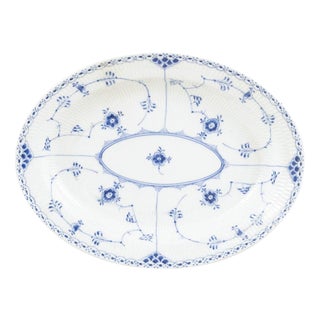 Blue Fluted Half Lace Oval Dish in Porcelain from Royal Copenhagen, 1950 For Sale