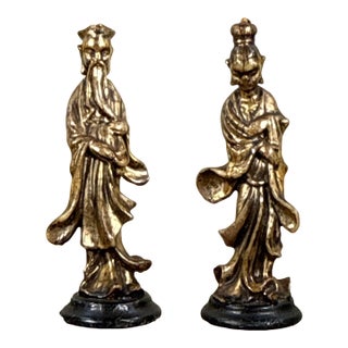 Vintage 1950's Chinese Gold Gilt Figural Candle Sticks - A Pair For Sale