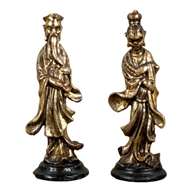Vintage 1950's Chinese Gold Gilt Figural Candle Sticks - A Pair For Sale