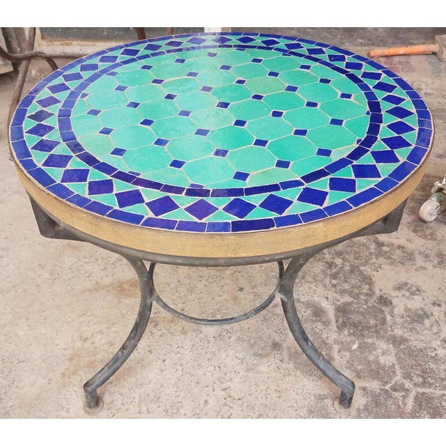 2010s Moroccan Blue and Turquoise Mosaic Side Table For Sale - Image 5 of 6