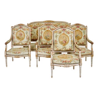 Antique Louis Philippe Tapestry Gilt Salon Suite, 1830, Set of 5 For Sale