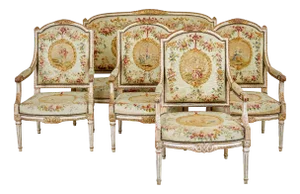 Antique Louis Philippe Tapestry Gilt Salon Suite, 1830, Set of 5