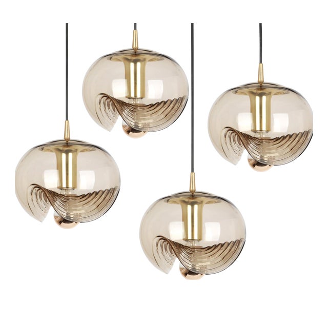 Large Smoked Glass Pendant Light from Peill & Putzler, Germany, 1970s For Sale