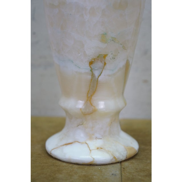 White Vintage Carved Onyx Alabaster Grecian Style Flower Bud Vase Urn 10" For Sale - Image 8 of 13