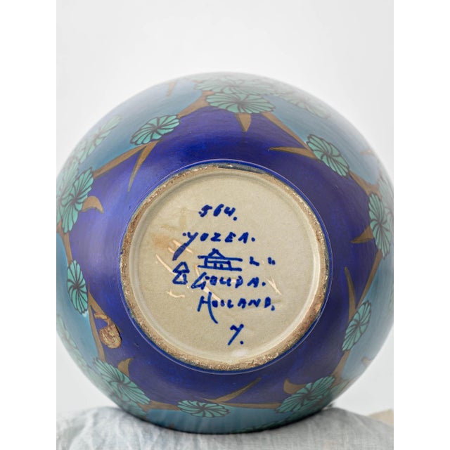 1920s Dutch Gouda Art Deco Blue Ceramic Table Lamp For Sale - Image 6 of 15