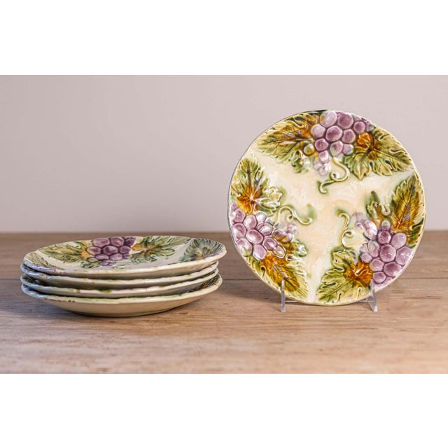 French French 19th Century Majolica Grape Plates with Their Leaves, Seven Available For Sale - Image 3 of 10