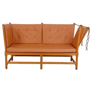 Spoke-Back 2-Seater Sofa in Cognac Leather by Børge Mogensen, 1960s For Sale