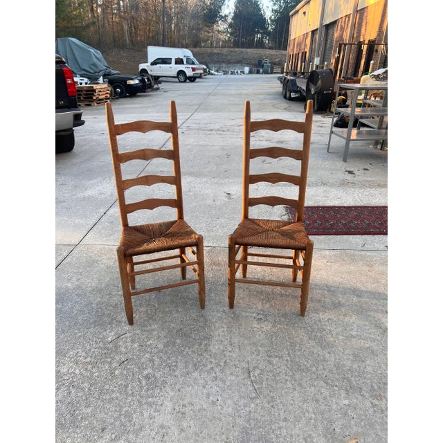 Brown 1920s Antique Ladderback Chairs- a Pair For Sale - Image 8 of 8