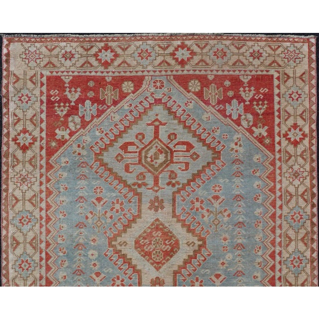 Antique Persian Shiraz Rug With Center Medallions and Sub Geometric Design For Sale - Image 9 of 11
