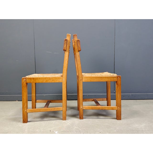 Vintage Brutalist Chairs in Oak and Wicker, 1960s, Set of 8 For Sale - Image 9 of 11