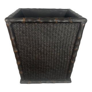 Faux Bamboo and Wicker Waste Basket For Sale