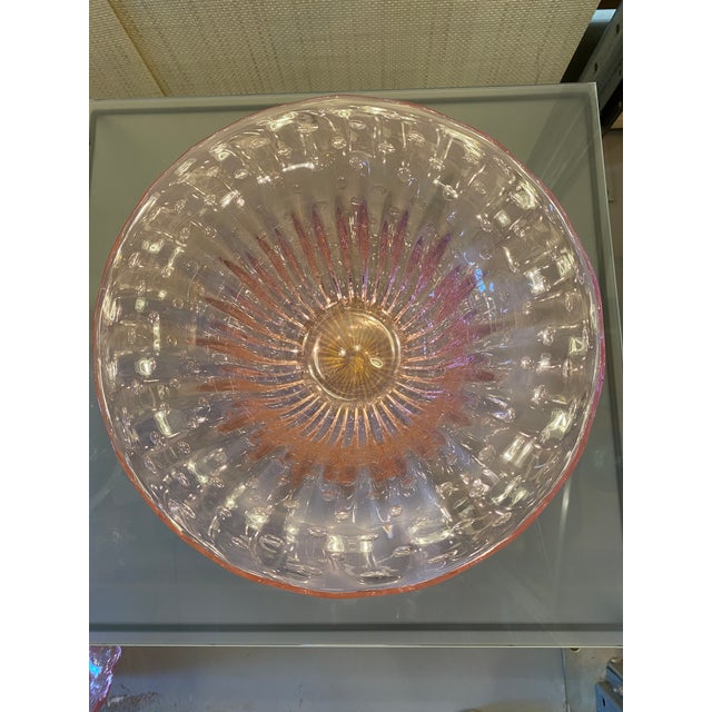 Glass Murano Style Glass Pink Vase With Gold and Bubble Air Round Shape For Sale - Image 7 of 10
