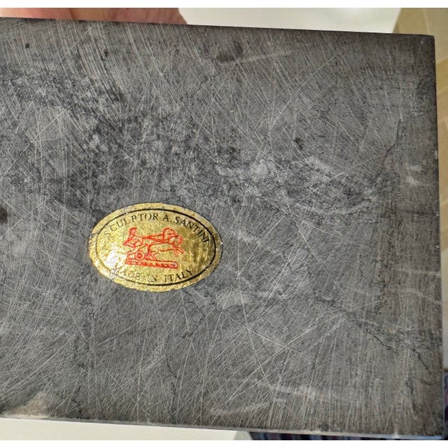 Vintage Signed A. Santini Italian Bonded Marble Male Torso Sculpture on Nero Marquina Base, Heavy For Sale - Image 4 of 10