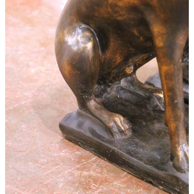 Pair of Mid-Century French Bronzed-Finish Cast Stone Labrador Dog Sculptures For Sale In Dallas - Image 6 of 9