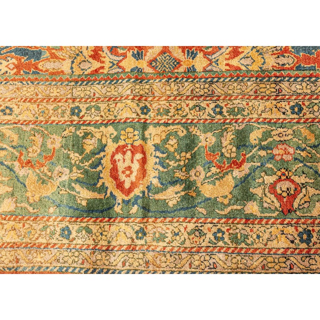Authentic Indian Red, Blue Botanic Handmade Wool Rug For Sale In New York - Image 6 of 8